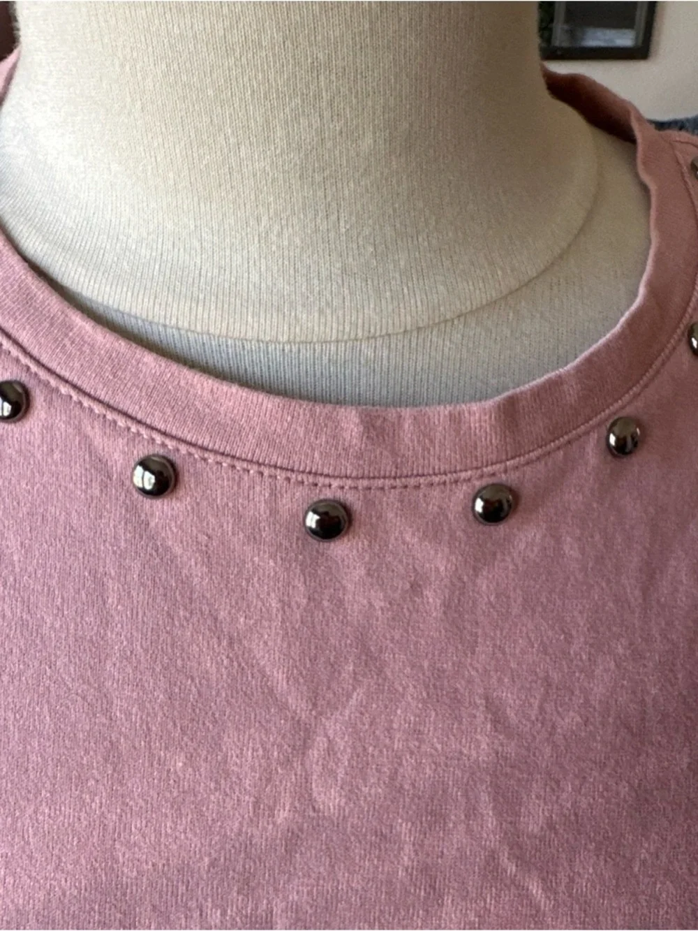 Kate Spade Stud-Trim Peplum Short-Sleeve Top in Dusty Pink size S